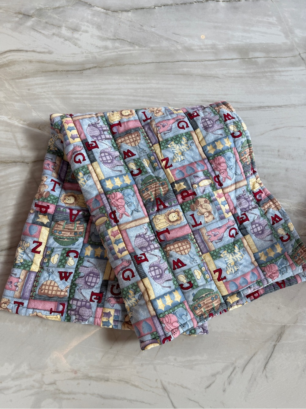 Quilted Pastel Animal & Alphabet Baby Blanket